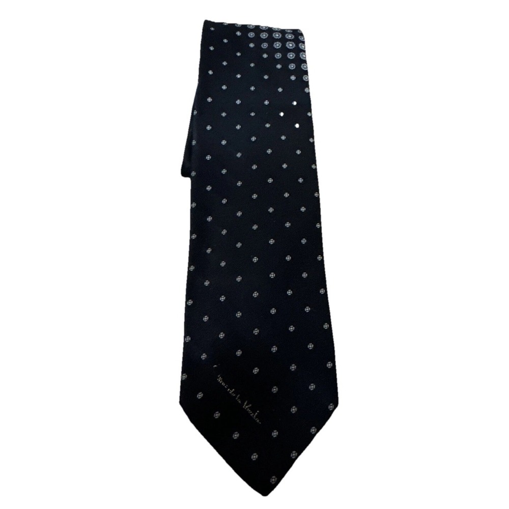 58" Men's Oscar‎ De La Renta Necktie Blue Envoy Polka Dots Tie
